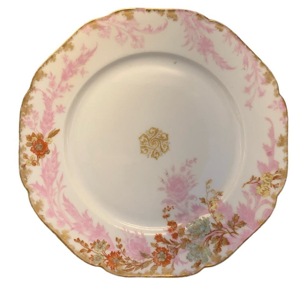 Rare Vintage Heinrich Pink, Blue, Yellow, Gold Peacock Bone China Salad Plate